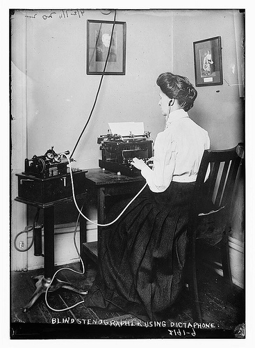 Blind stenographer employing dictaphone (LOC)